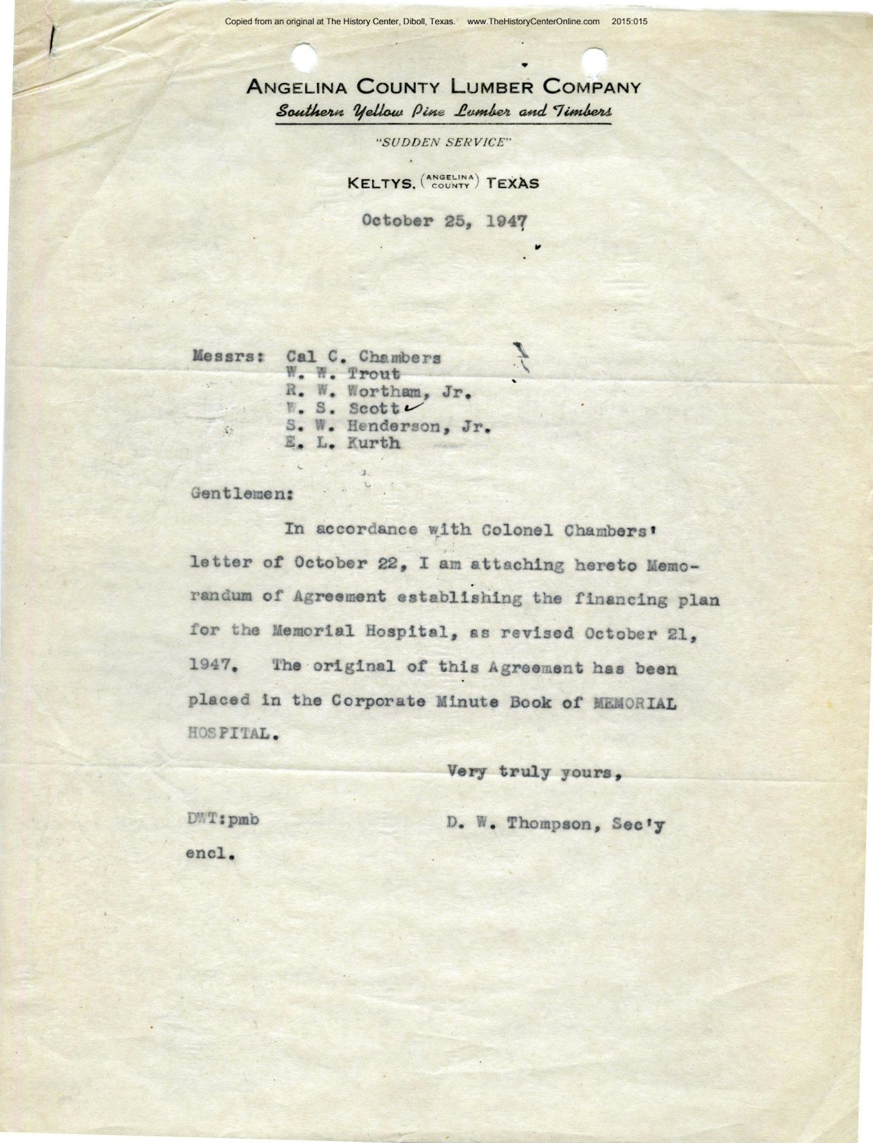 03 Memorial Hospital Memorandum of Agreement, 1947