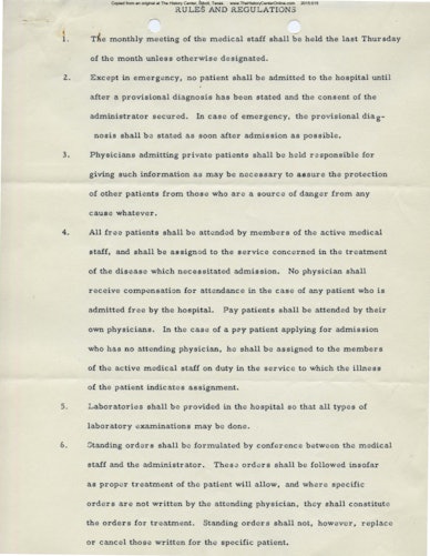 09 Memorial Hospital Rules and Regulations 1949