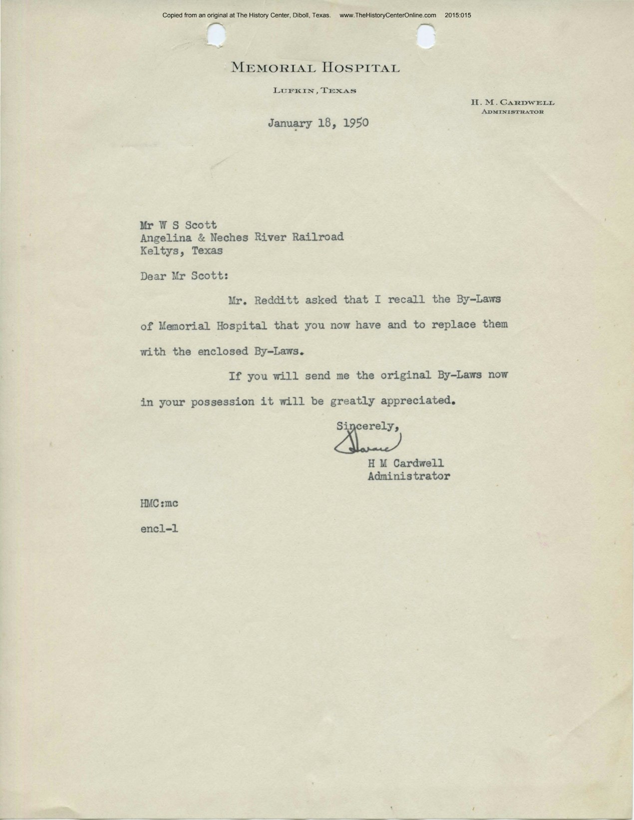 14 Memorial Hospital Correspondence 1950