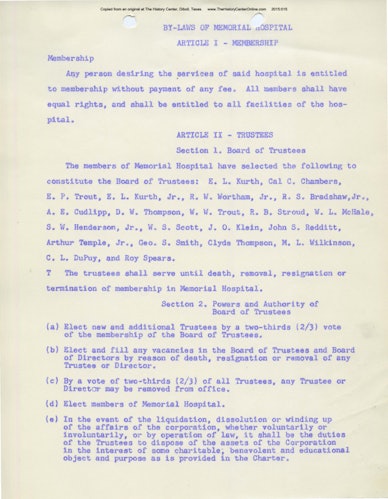 15 Memorial Hospital Bylaws 1951