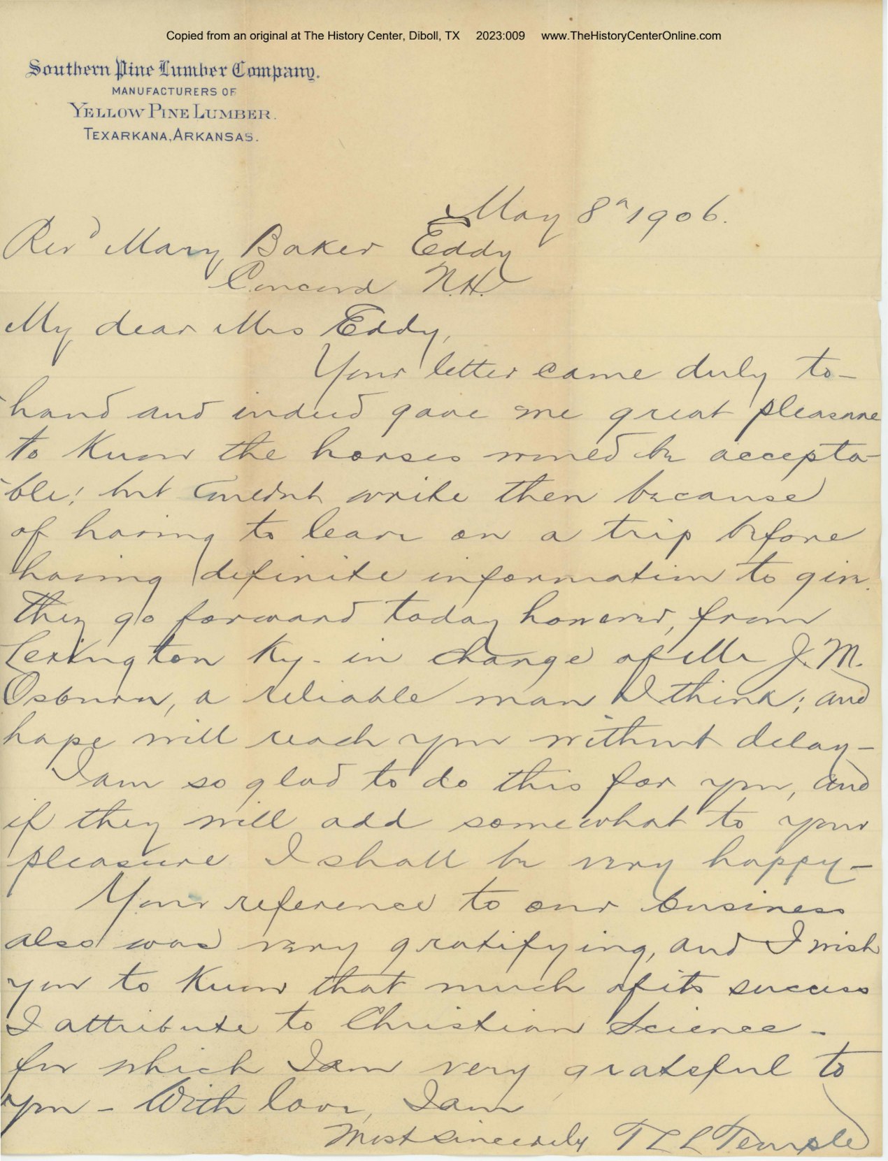 04_Letter from T.L.L. Temple to Mary Baker Eddy, May 8, 1906