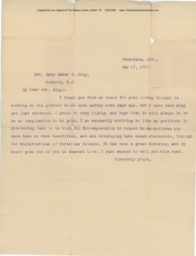 10_Letter from T.L.L. Temple to Mary Baker Eddy, May 17, 1907