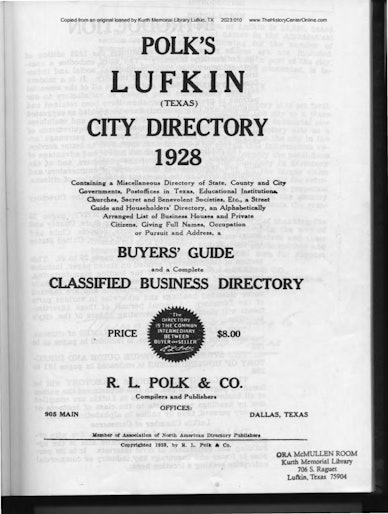 1928 Polk's City Directory for Lufkin