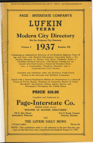 1937 Polk's City Directory for Lufkin