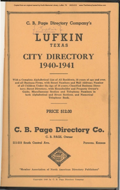 1940-1941 Polks City Directory for Lufkin