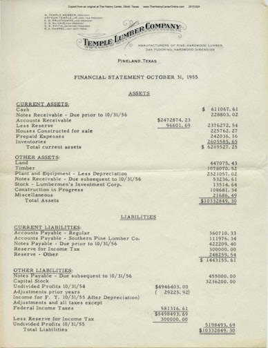 11 1955 Temple Lumber Company Financial Statement