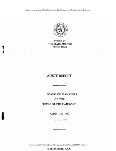 Audit Report - Board of Managers - Texas State Railroad, September 1st, 1943 to August 31st, 1950