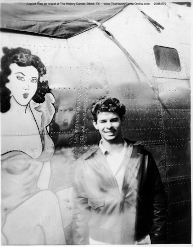 Gayle Cruthirds with B-24 Nose Art, 1944
