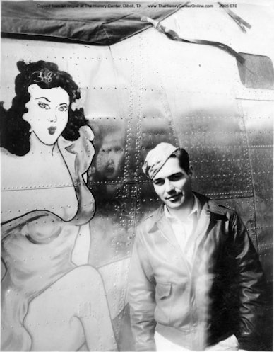 Ray Lane with B-24 Nose Art, 1944