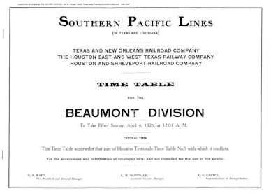 Southern Pacific Lines Employee Time Table, 1926