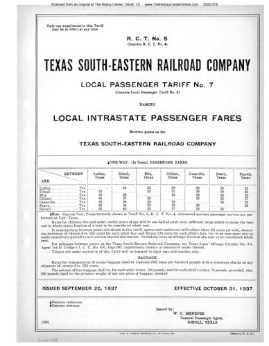 Local Passenger Tariff No. 7, 1937
