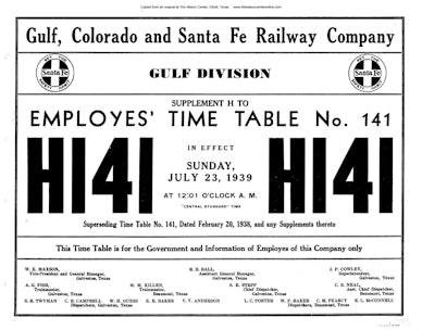 Gulf, Colorado and Santa Fe Time Table, 1939