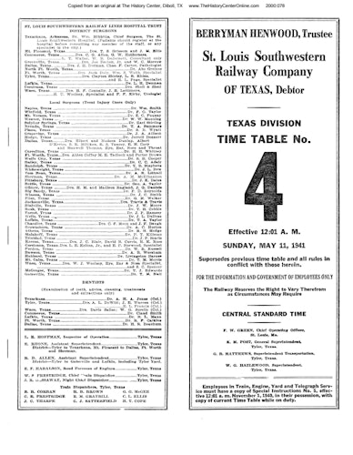 St. Louis Southwestern Railway Company Time Table, 1941