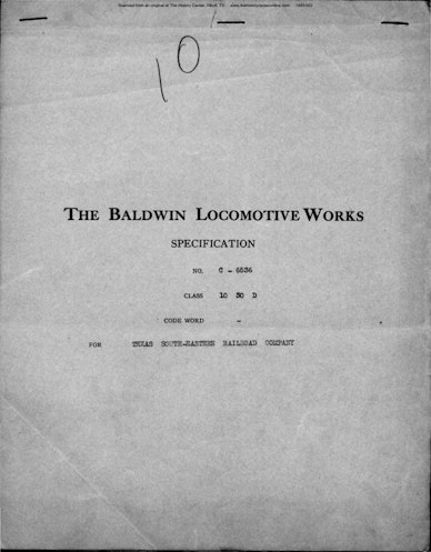 Locomotive 13 Builder Specificiations, 1920