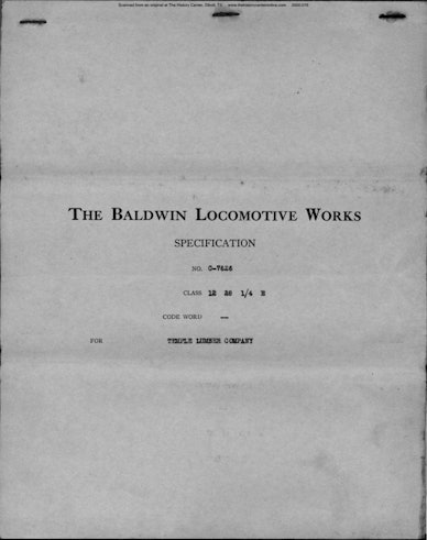 Locomotive 18 Builder Specifications, 1922