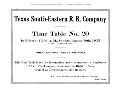 Time Table No. 20, 1925